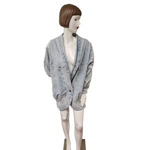 Vintage Acid Wash Blue Denim Jacket ~ Long Oversized By Venus Clothing L
